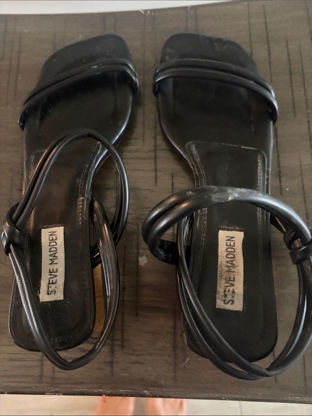 Steve Madden Black Double-Strap Square-Toe Sandals